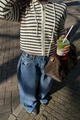 DOUBLE WAIST PLEATED WIDE LEG DENIM PANTS