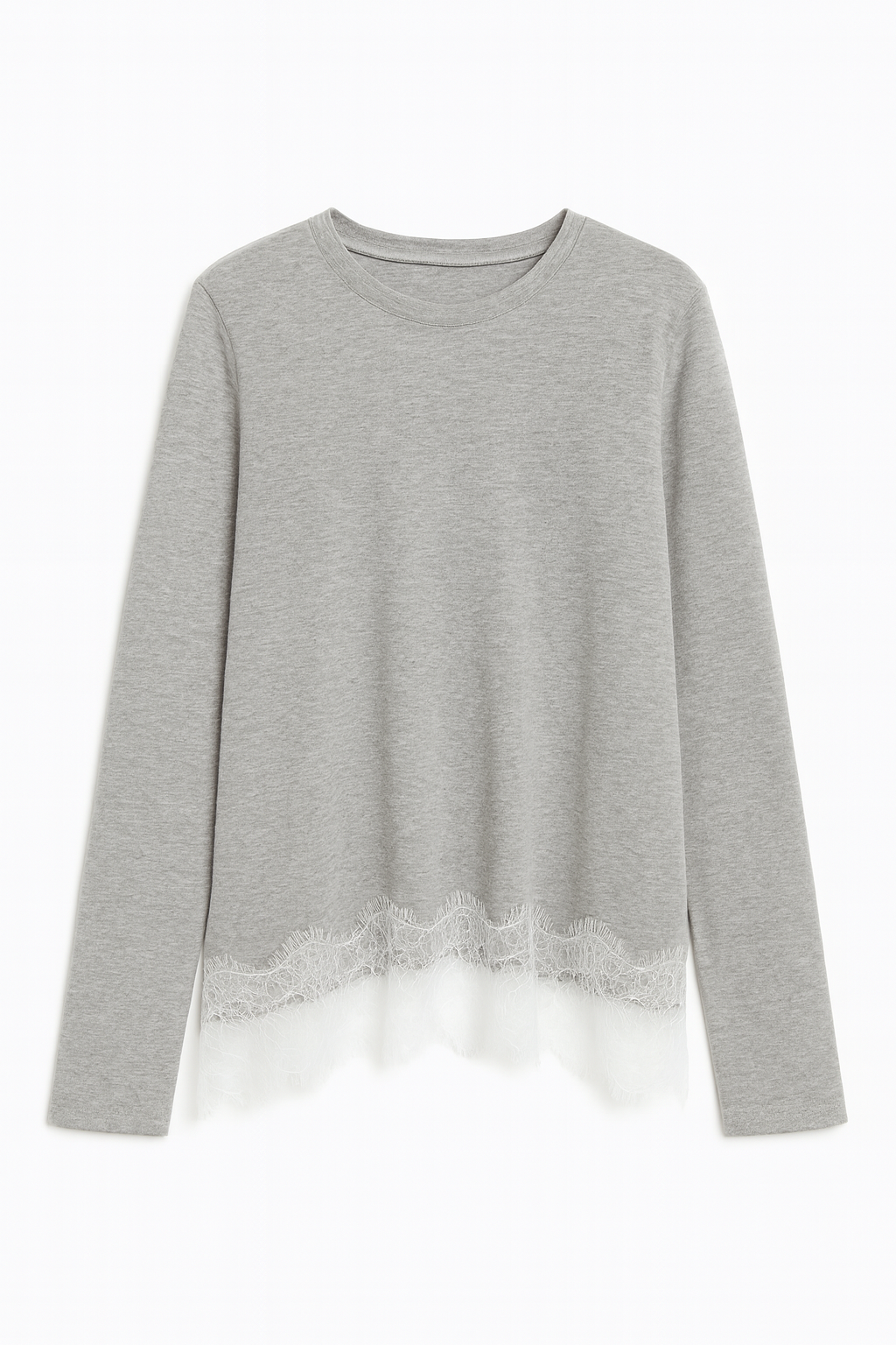 LACE HEM COTTON LONG SLEEVE TOP
