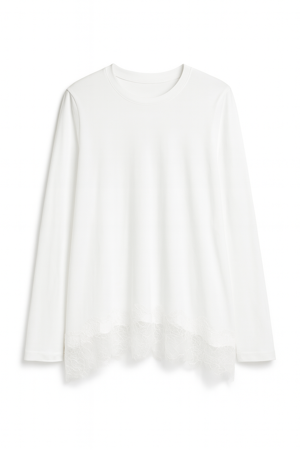 LACE HEM COTTON LONG SLEEVE TOP