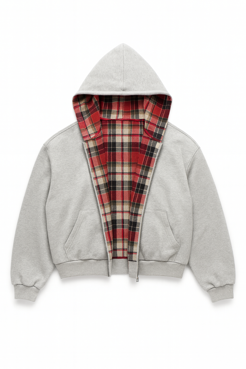 CHECKED REVERSIBLE ZIP-UP HOODIE