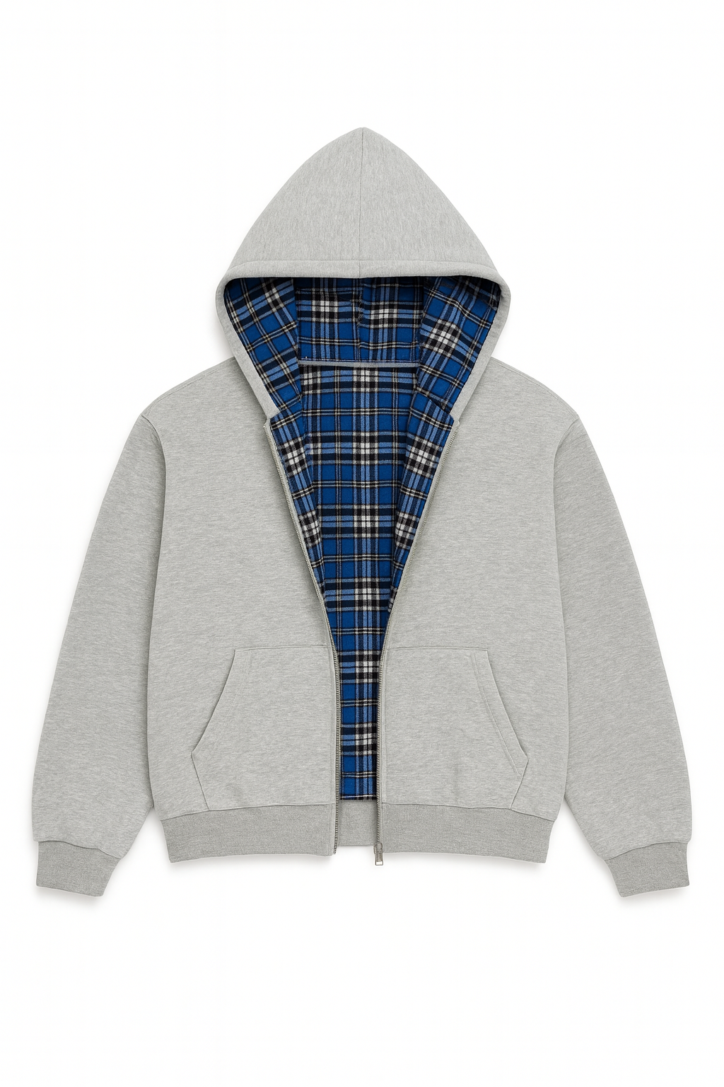 CHECKED REVERSIBLE ZIP-UP HOODIE