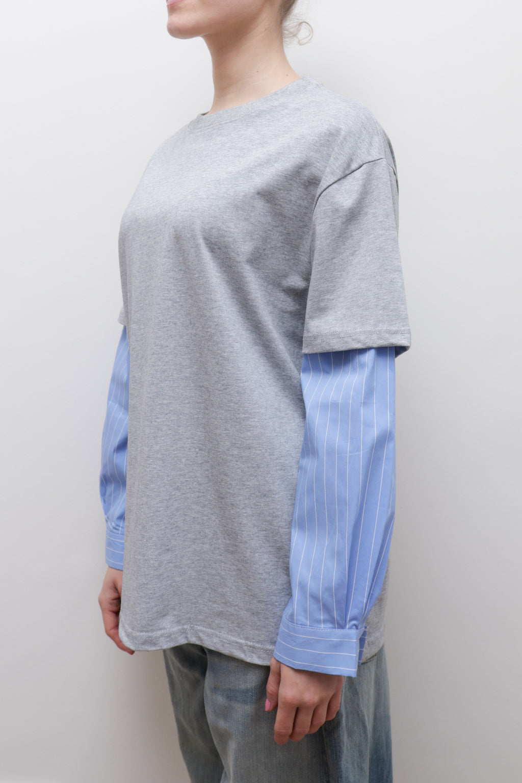 LAYERED T-SHIRT WITH POPLIN SLEEVES
