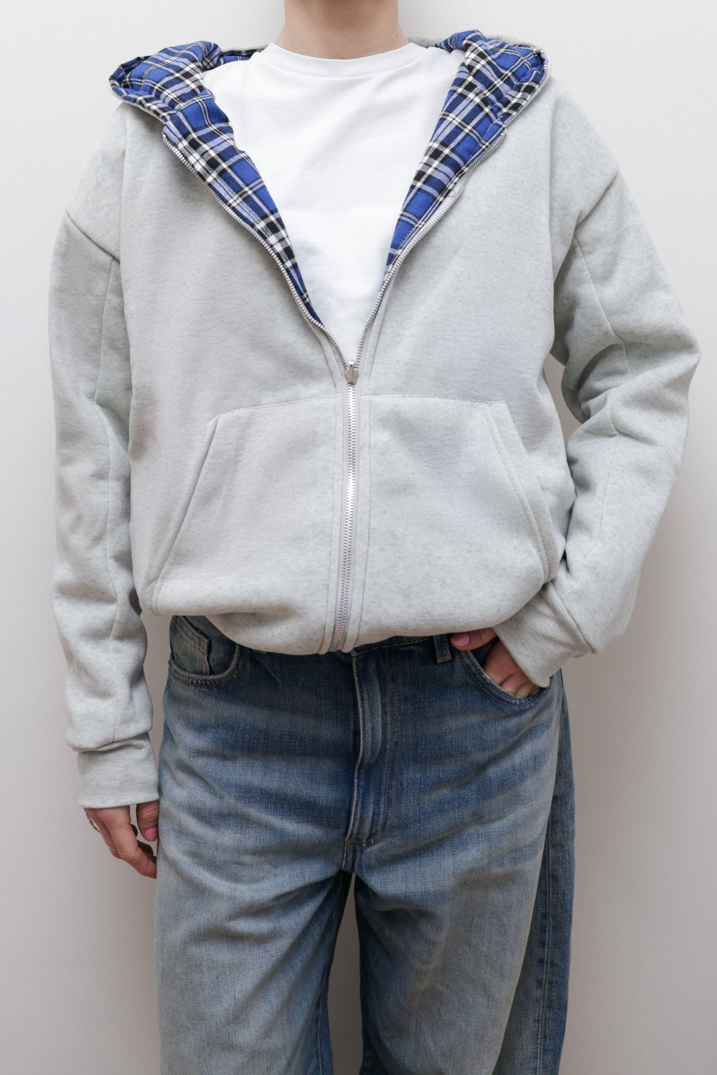 CHECKED REVERSIBLE ZIP-UP HOODIE