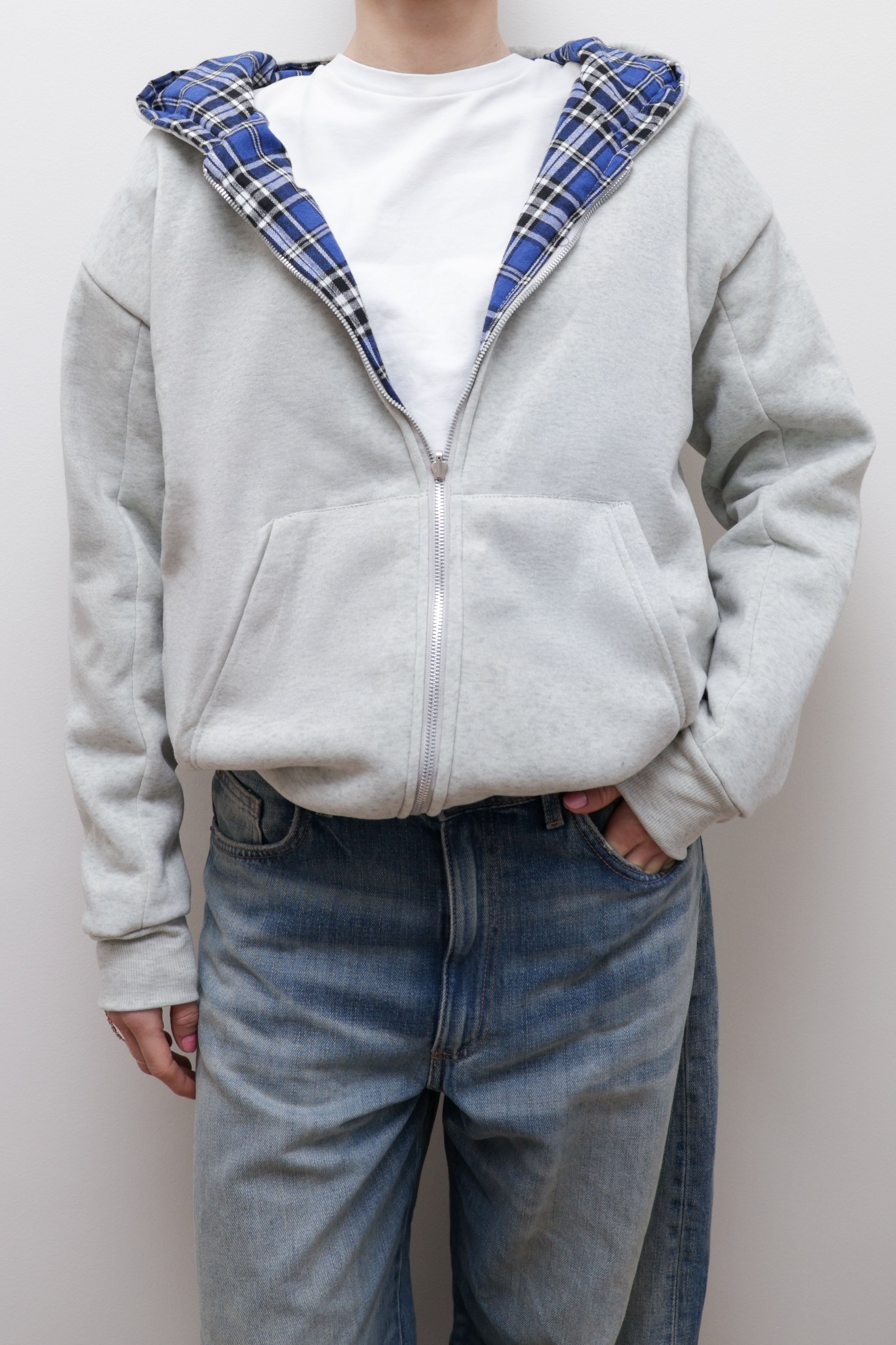 CHECKED REVERSIBLE ZIP-UP HOODIE