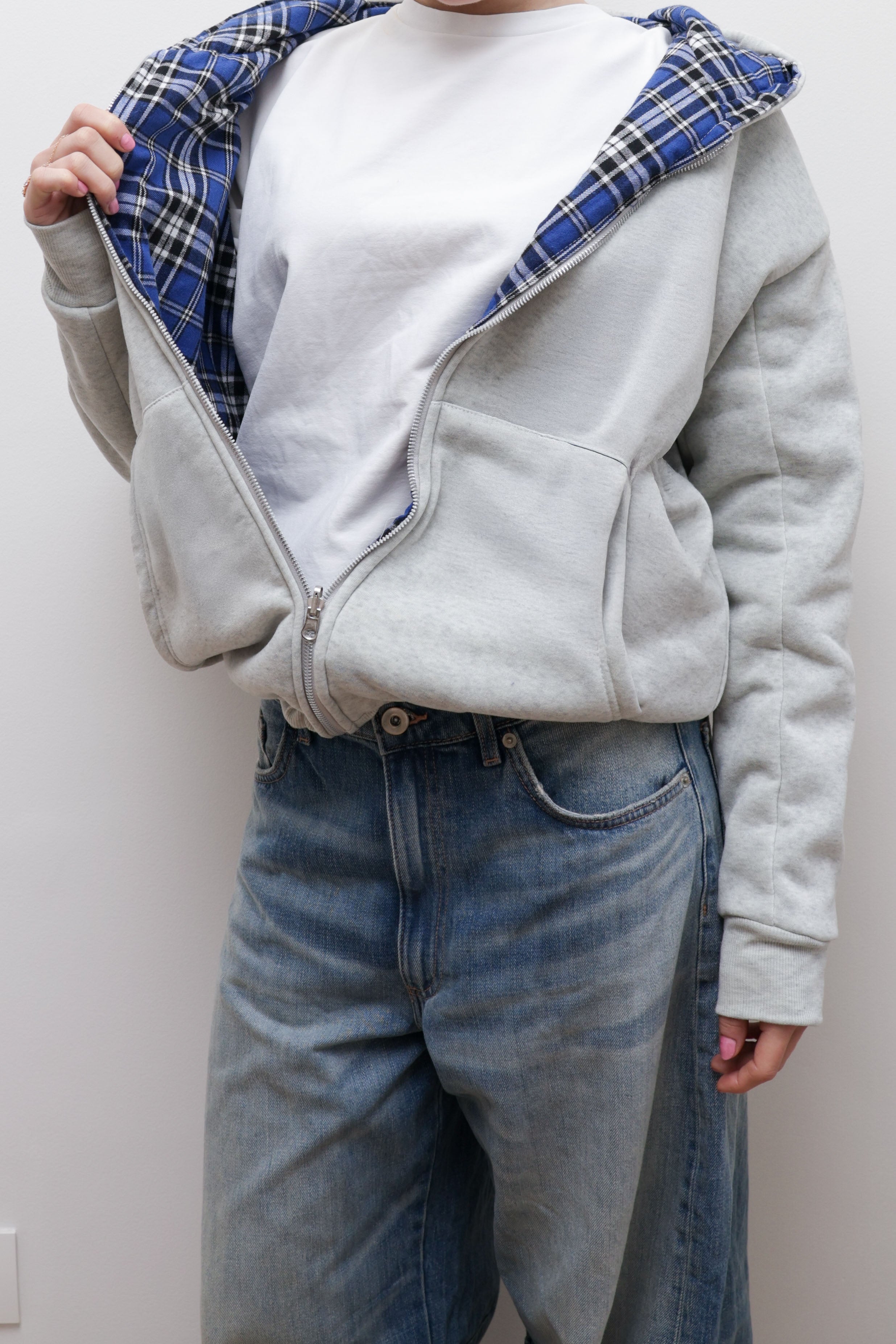 CHECKED REVERSIBLE ZIP-UP HOODIE