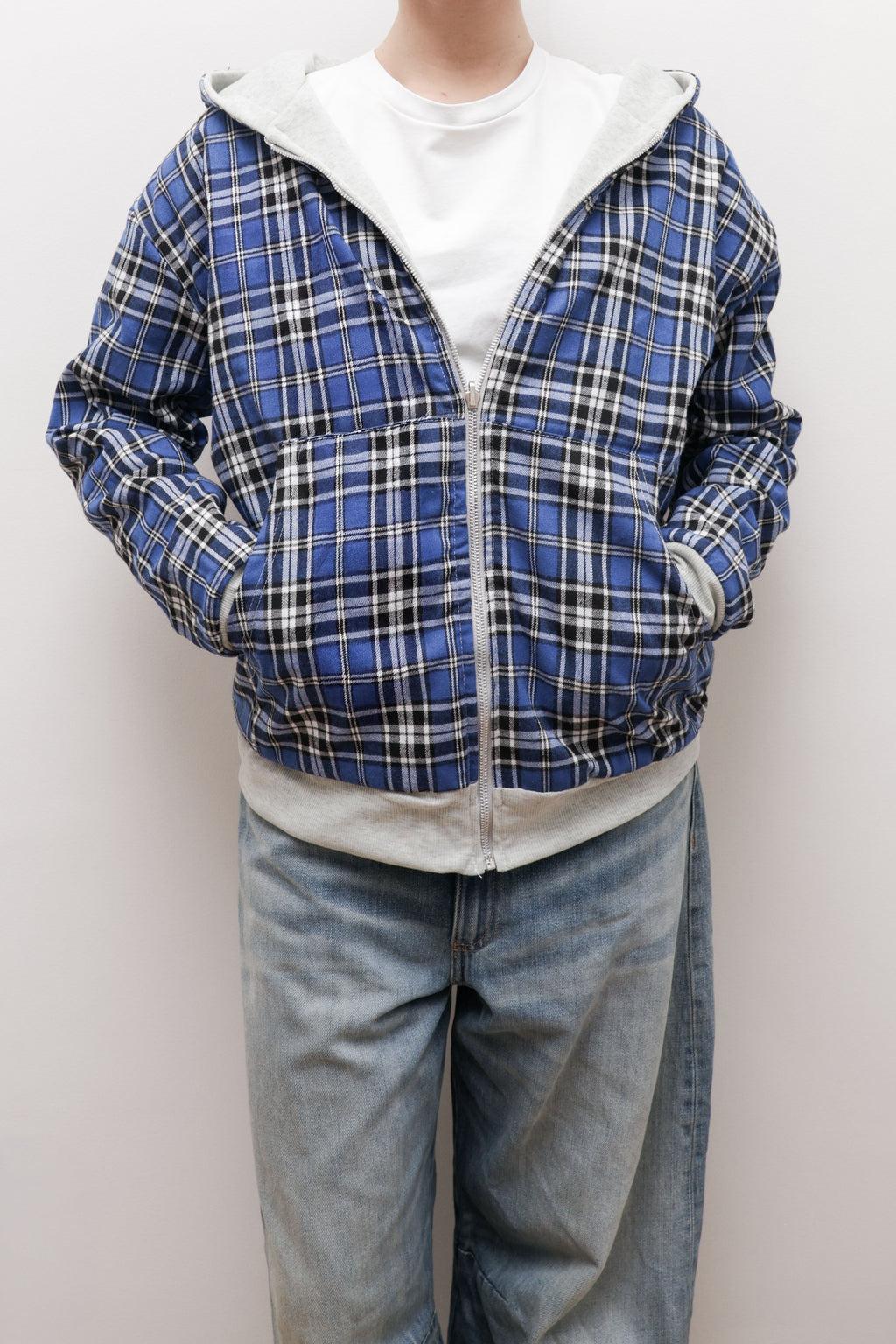 CHECKED REVERSIBLE ZIP-UP HOODIE