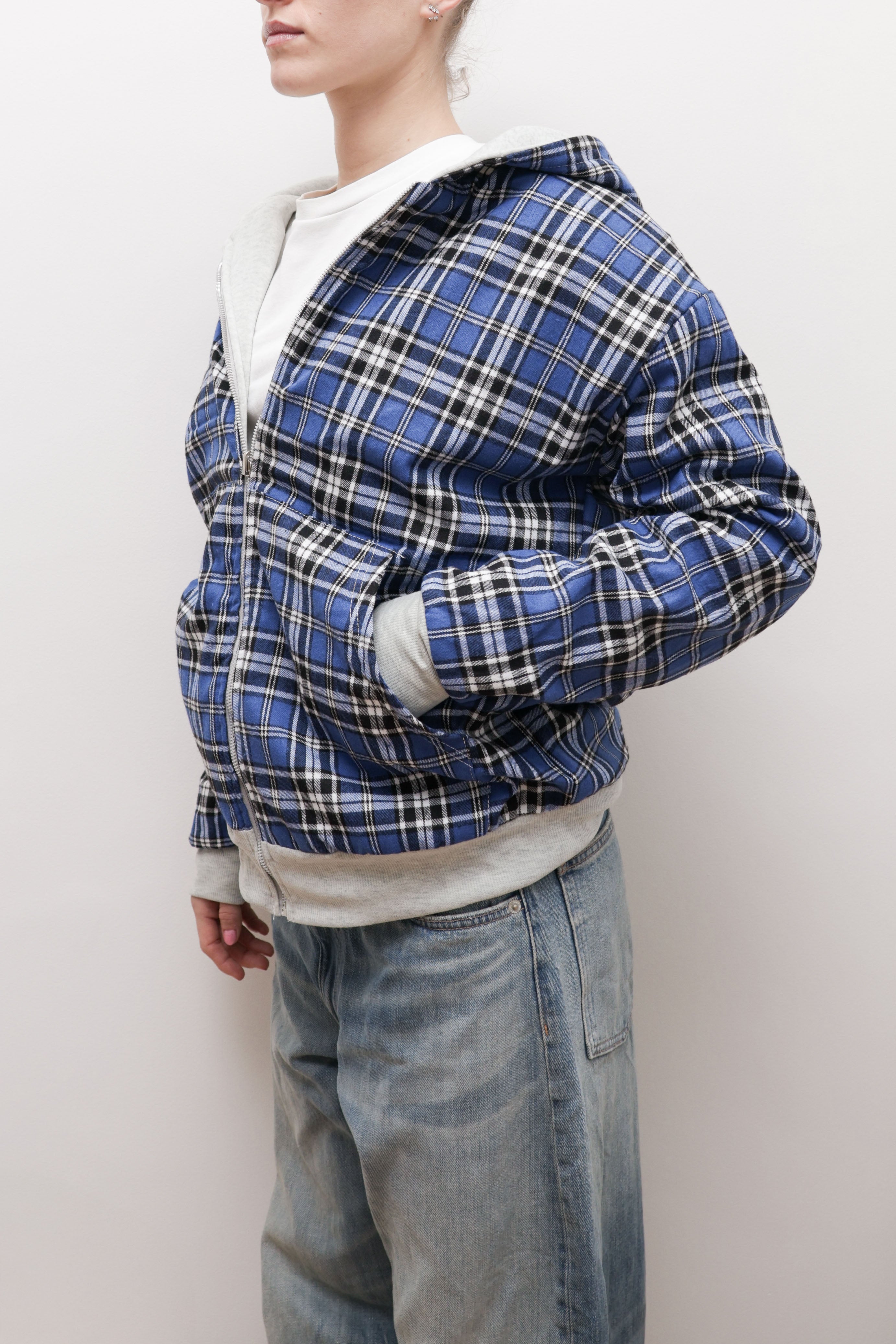 CHECKED REVERSIBLE ZIP-UP HOODIE