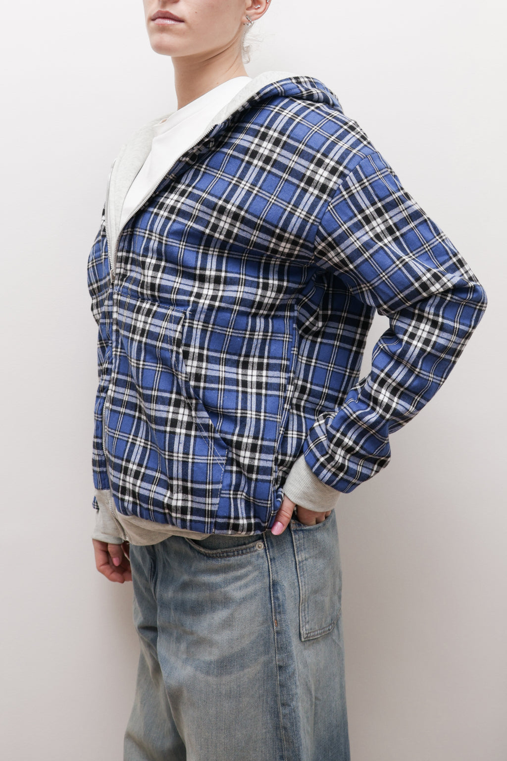 CHECKED REVERSIBLE ZIP-UP HOODIE