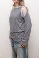 STRIPED CUT-OUT SHOULDER LONG SLEEVE TOP