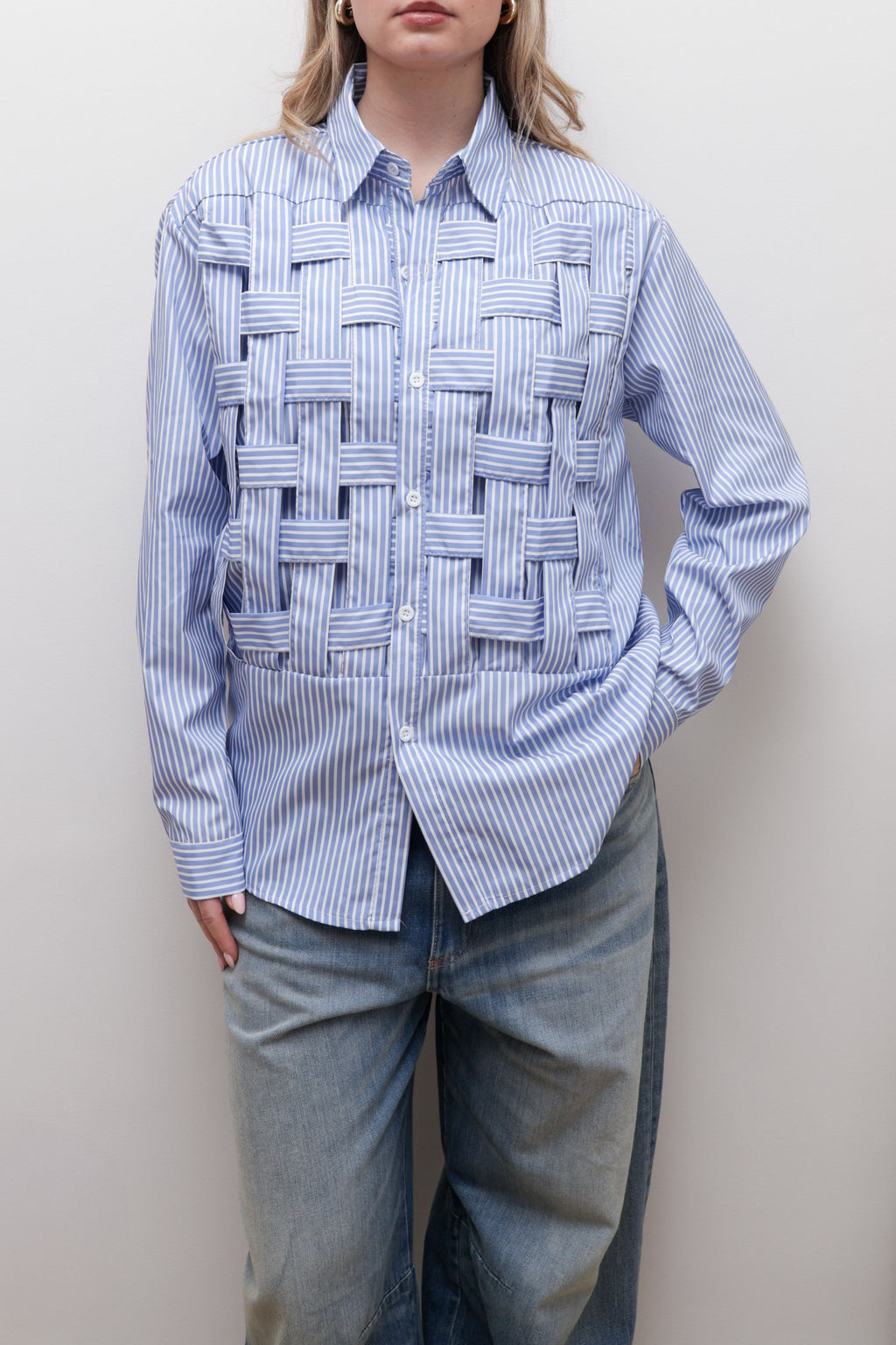 WOVEN-PANEL STRIPED BLOUSE