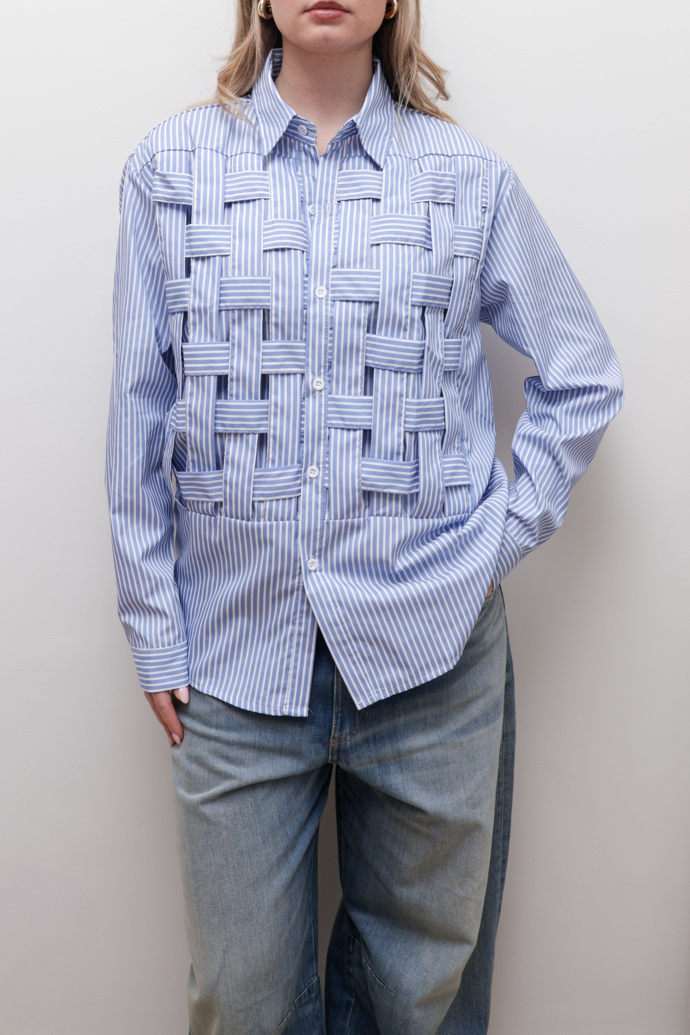 WOVEN-PANEL STRIPED BLOUSE