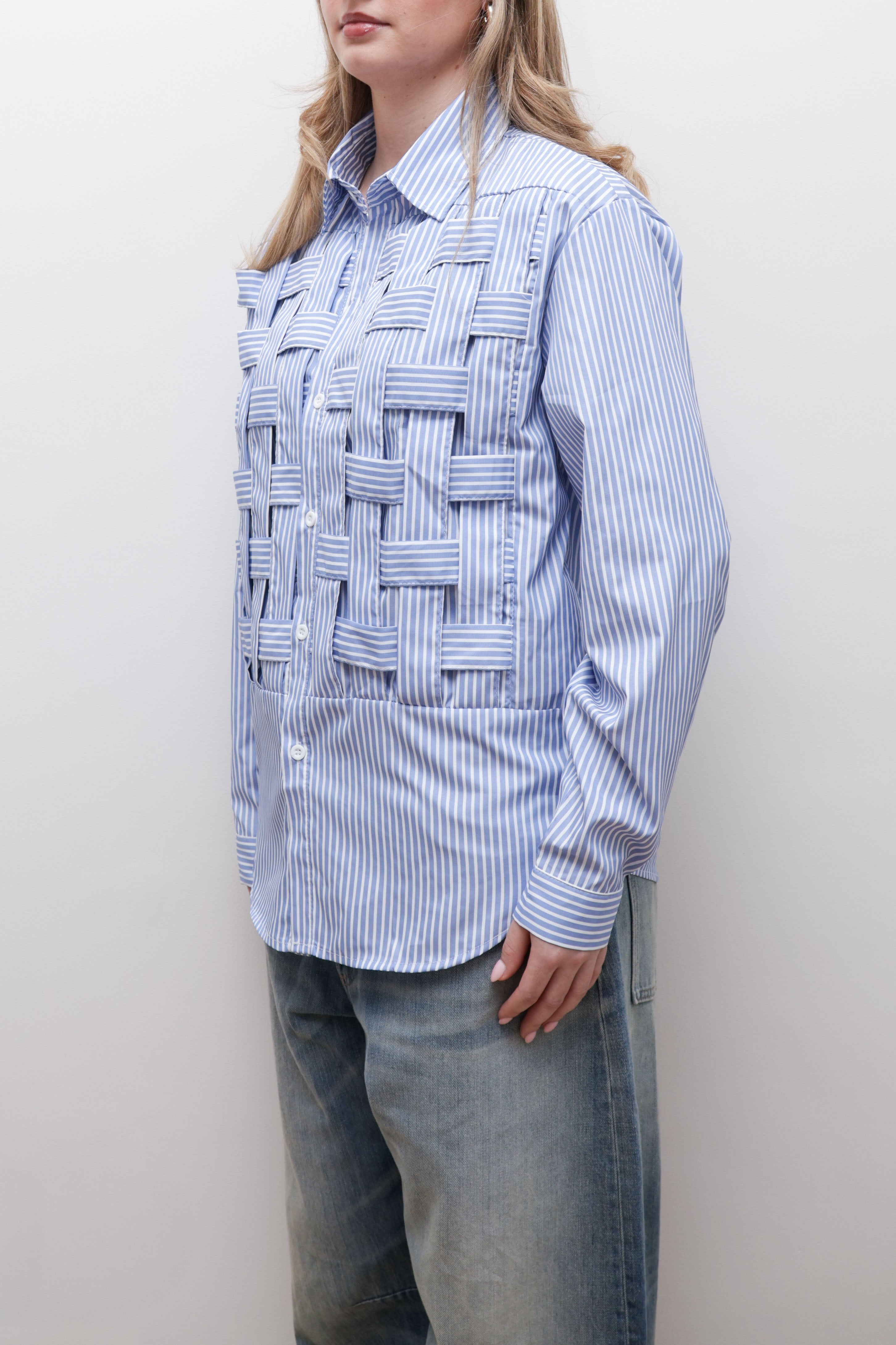 WOVEN-PANEL STRIPED BLOUSE