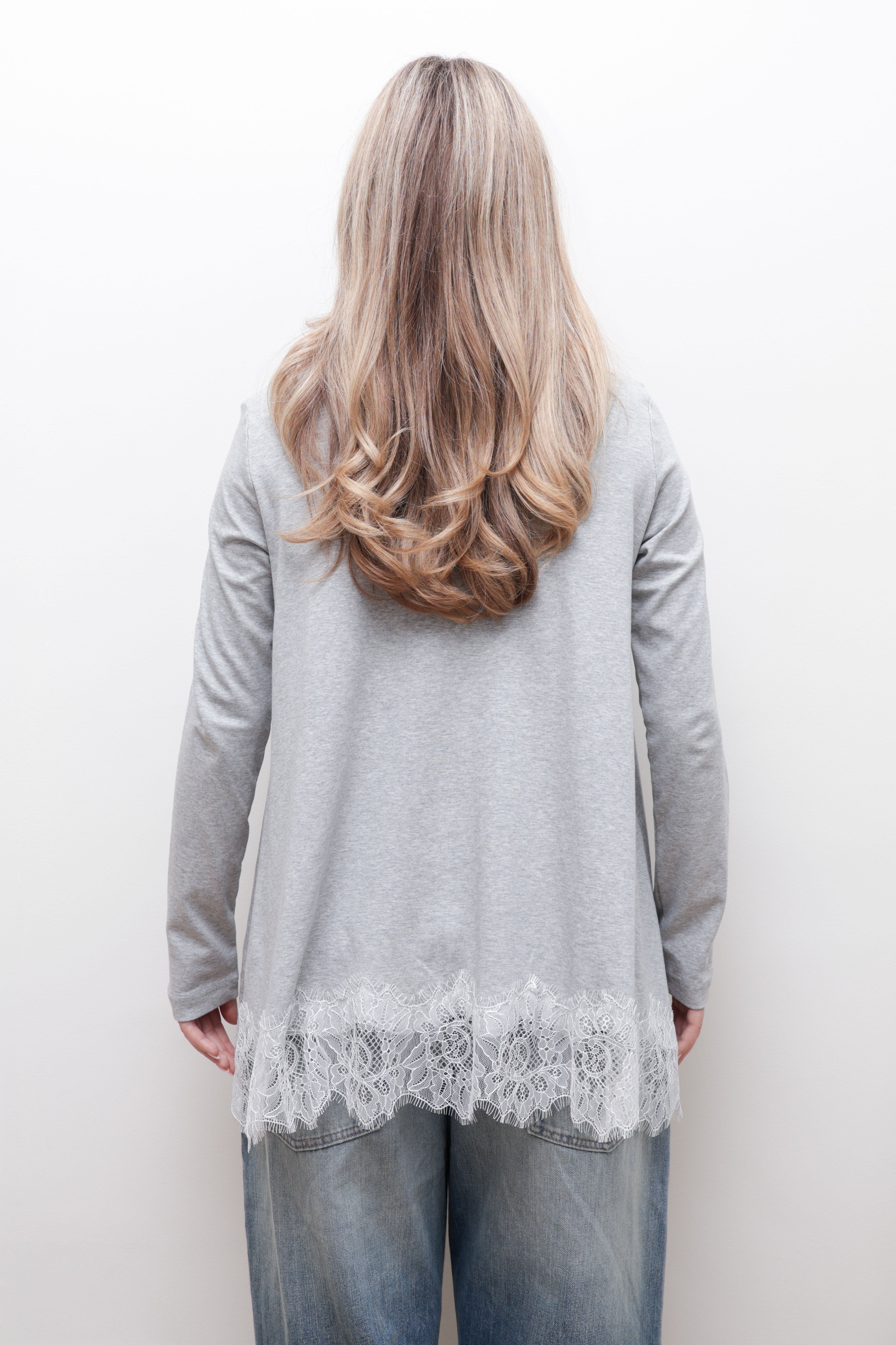 LACE HEM COTTON LONG SLEEVE TOP