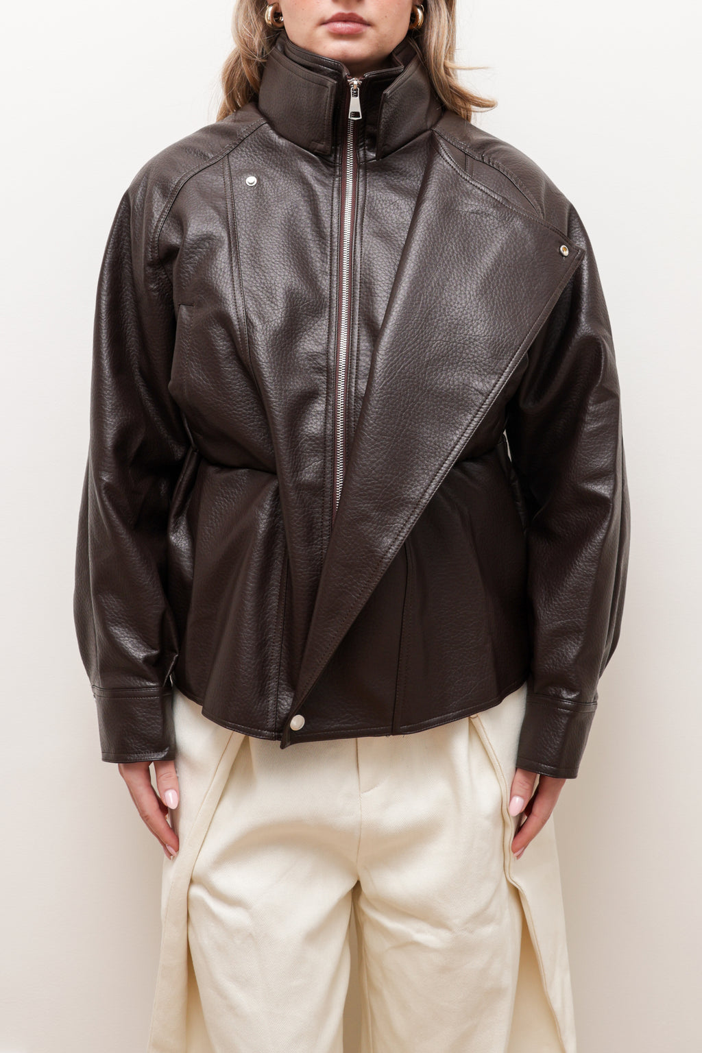 OVERSIZED LEATHER JACKET WITH ADJUSTABLE WAIST