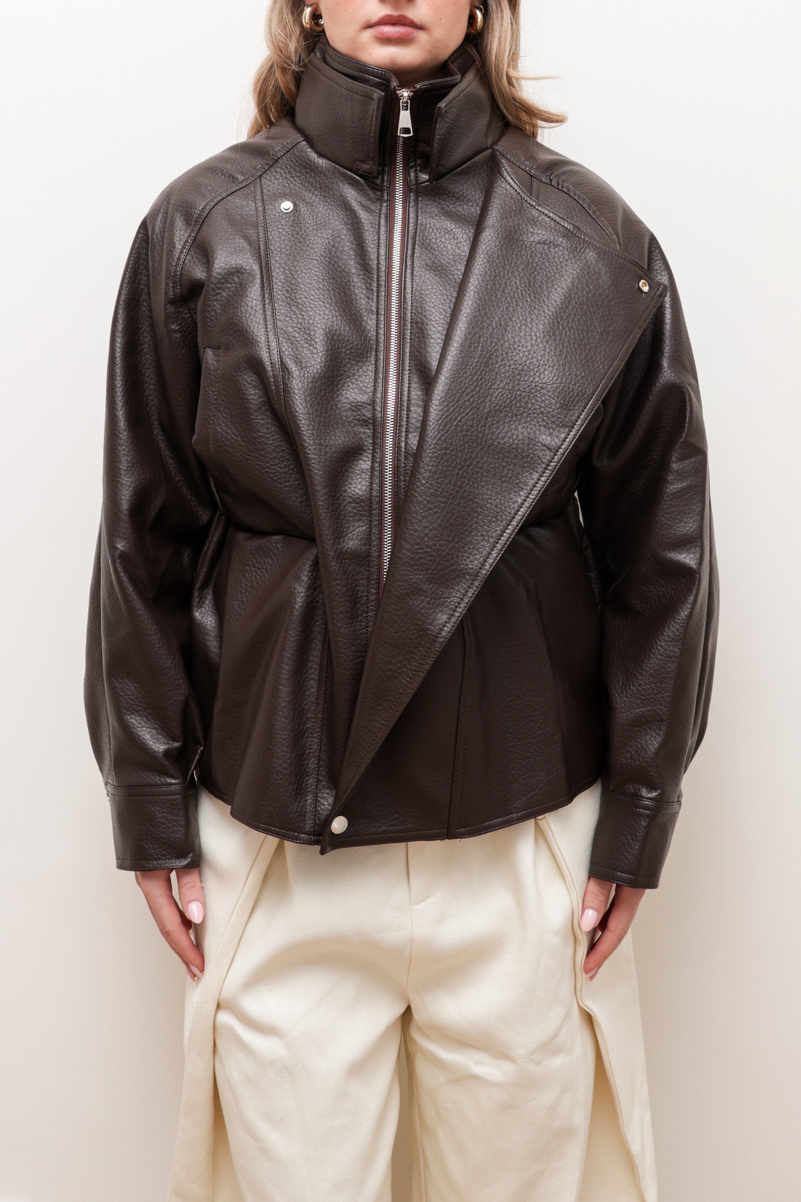 OVERSIZED LEATHER JACKET WITH ADJUSTABLE WAIST