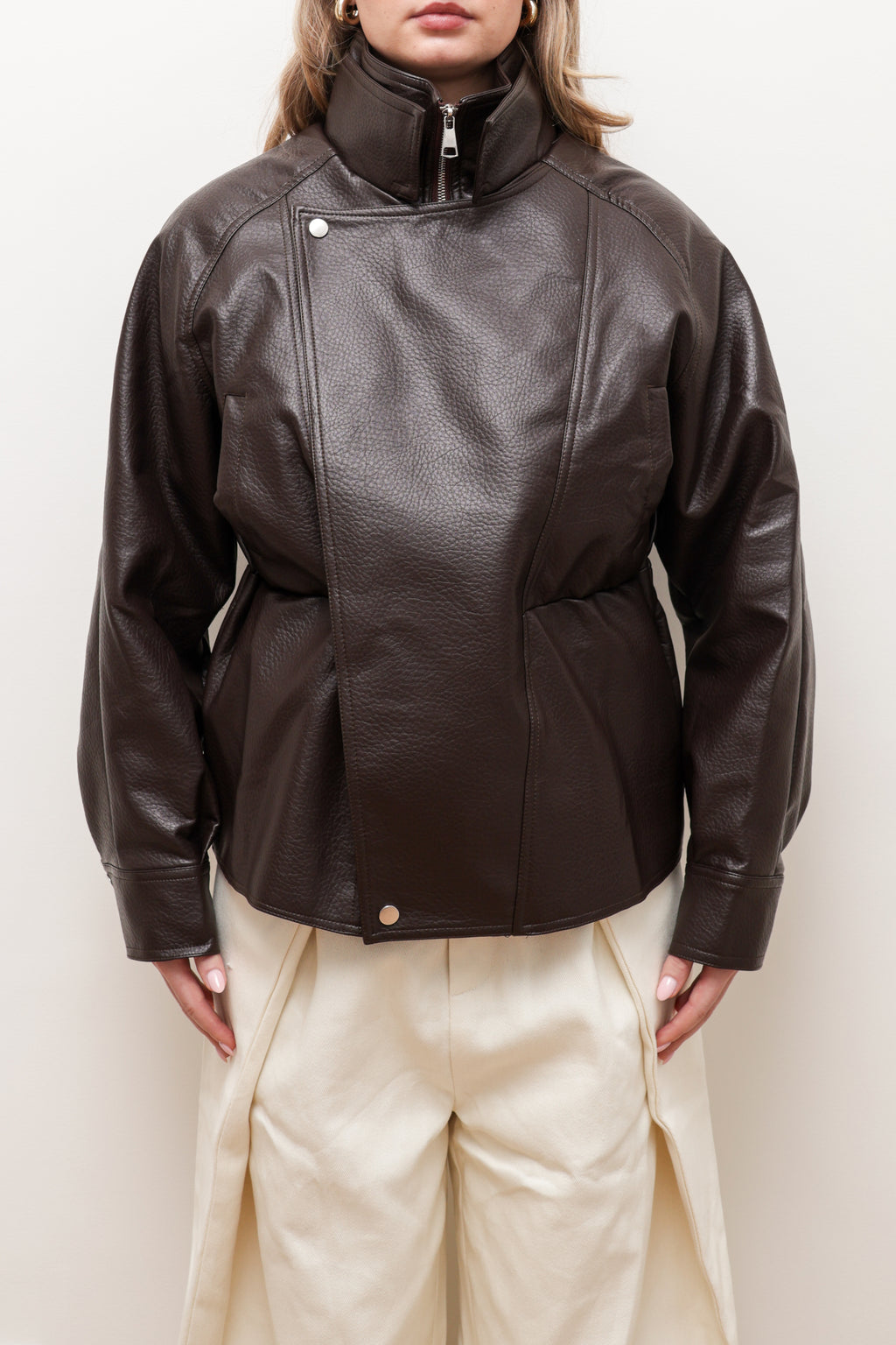 OVERSIZED LEATHER JACKET WITH ADJUSTABLE WAIST