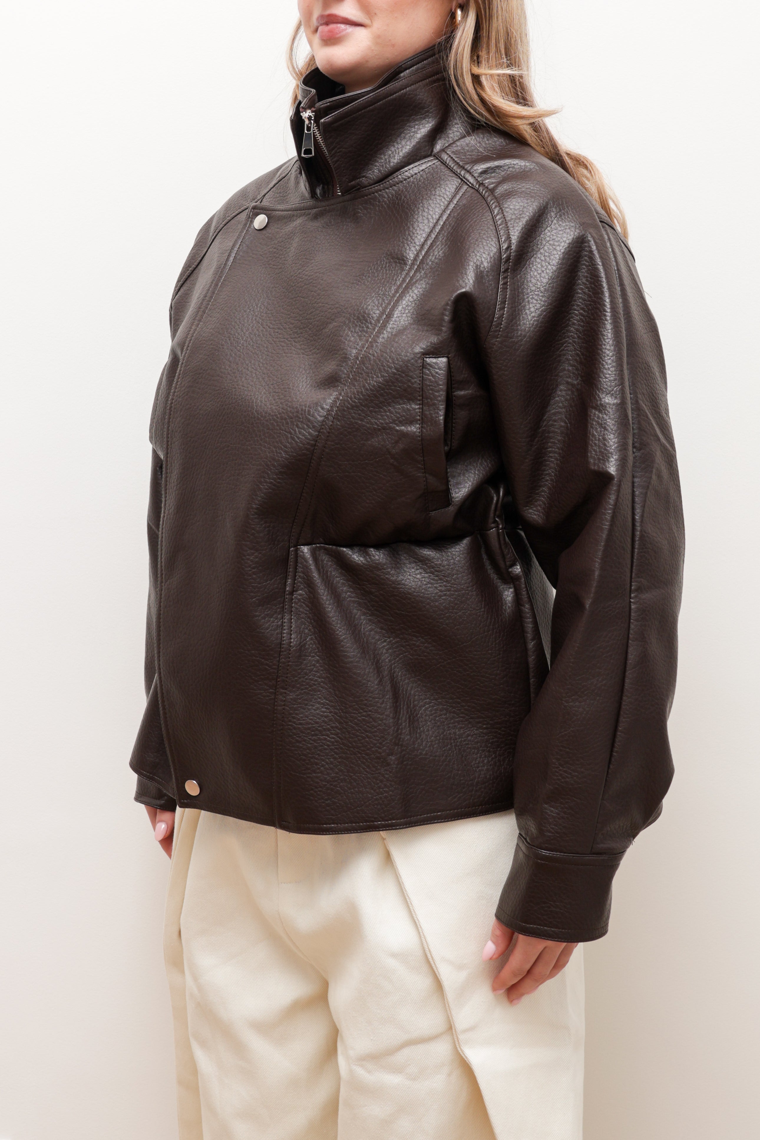 OVERSIZED LEATHER JACKET WITH ADJUSTABLE WAIST