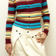STRIPED RIBBED KNIT POLO CARDIGAN