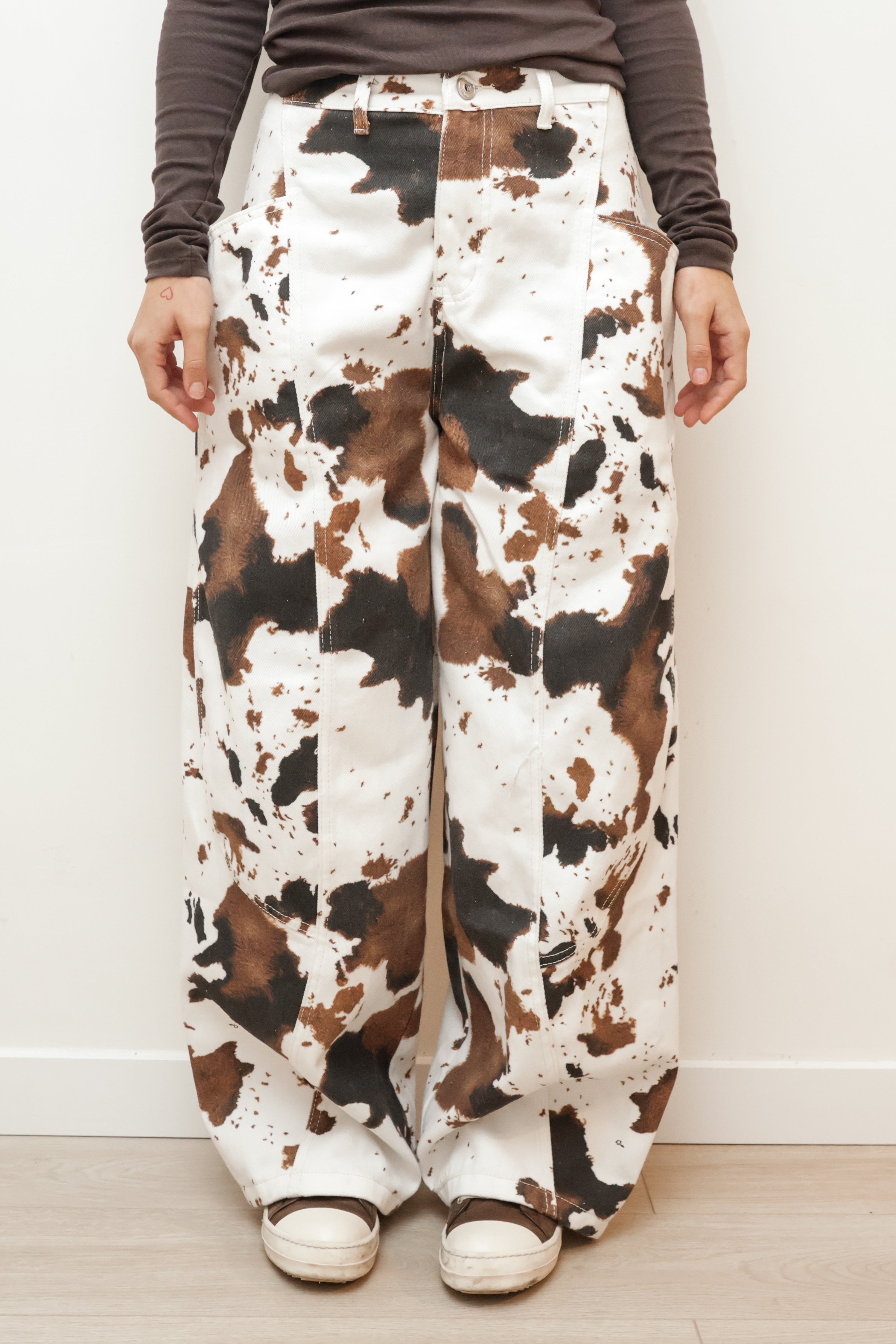COW PRINT WIDE LEG PANTS