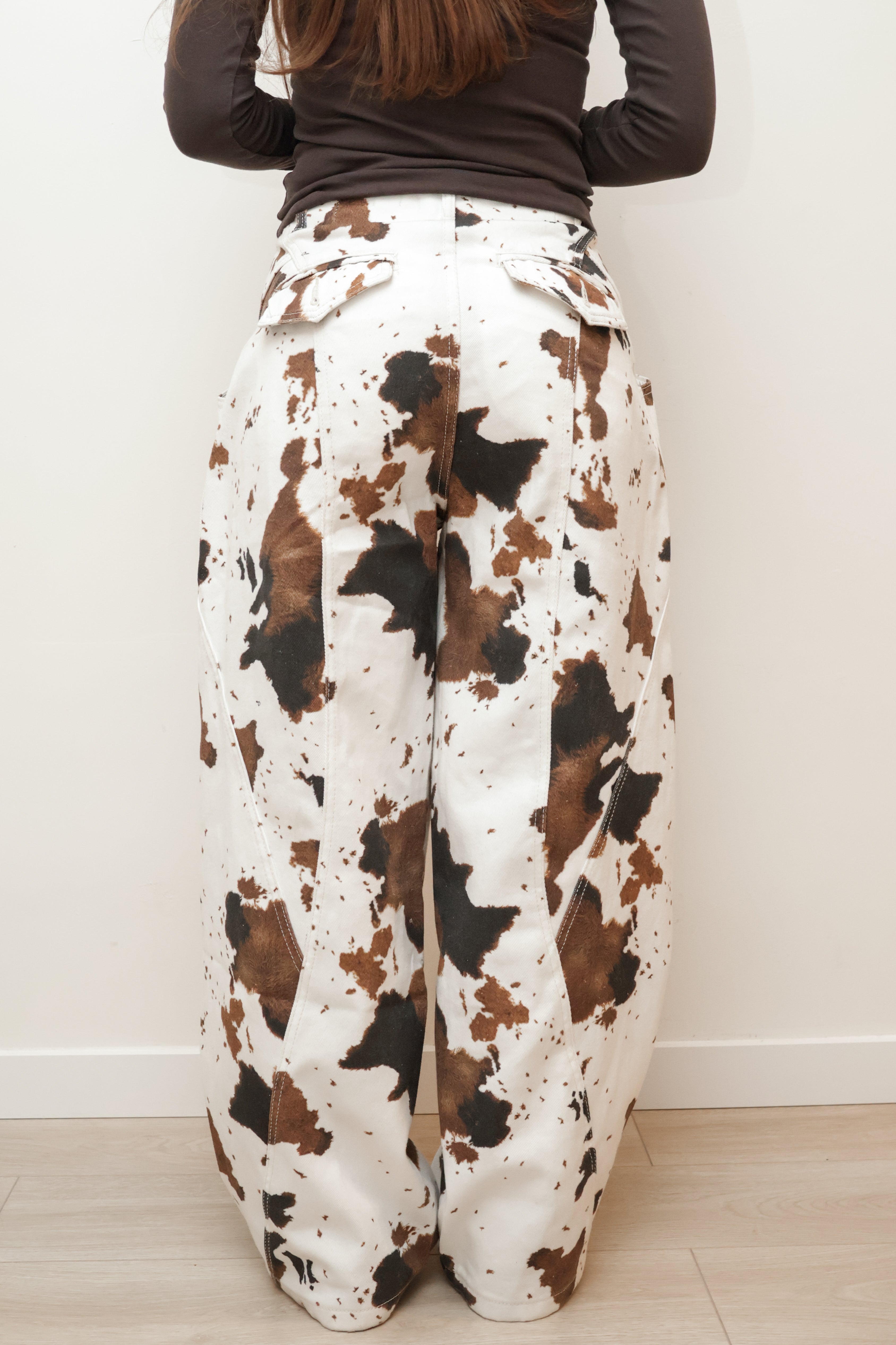COW PRINT WIDE LEG PANTS