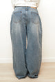 DOUBLE WAIST PLEATED WIDE LEG DENIM PANTS
