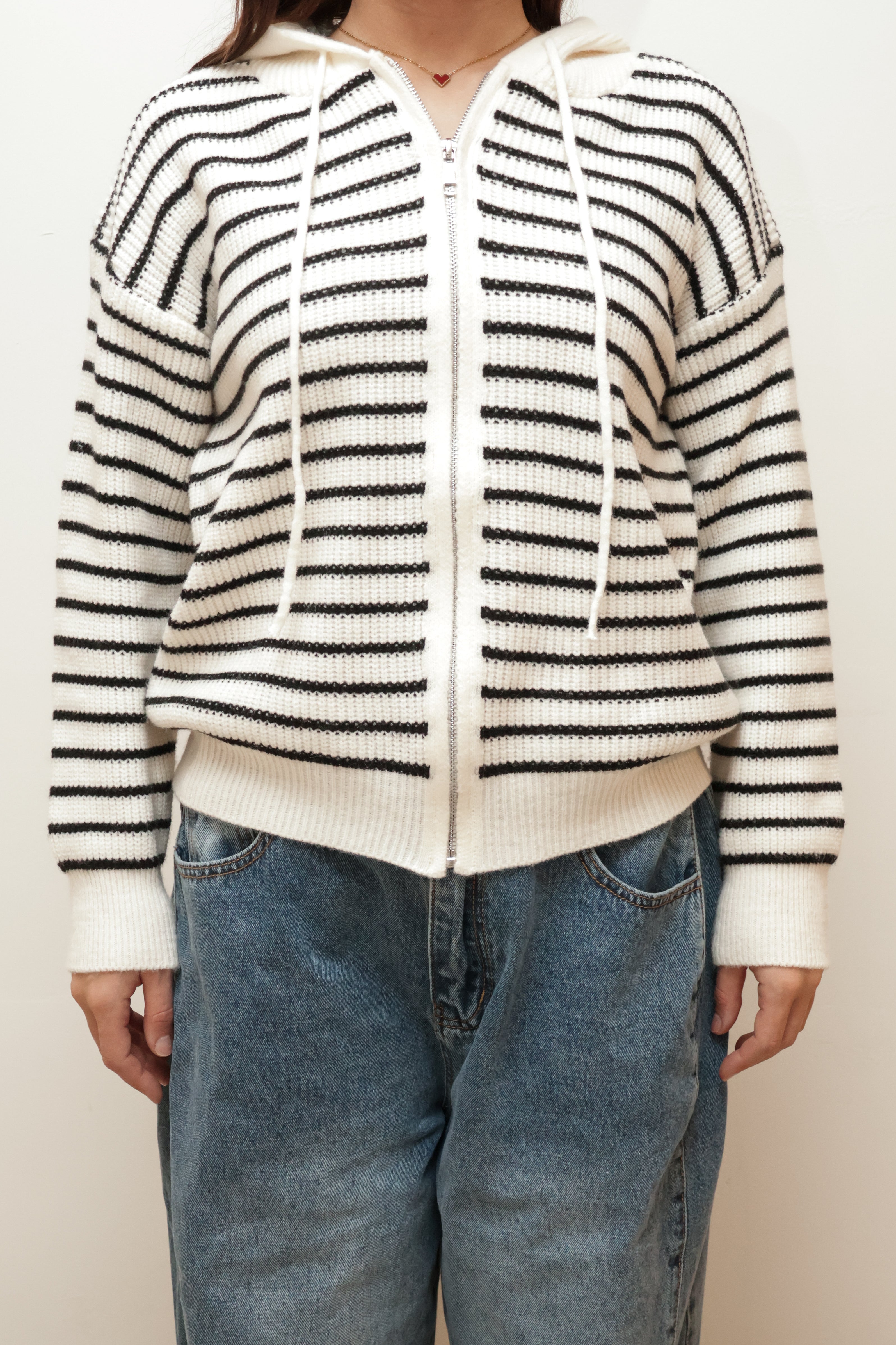 STRIPED KNIT ZIP HOODIE