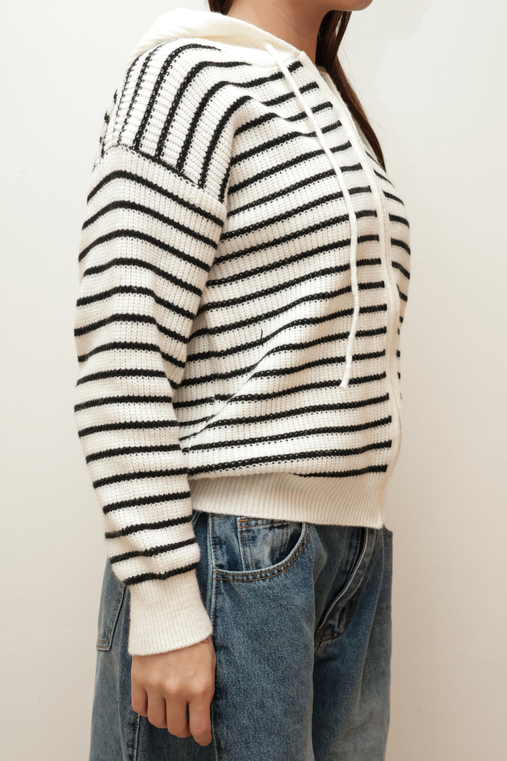 STRIPED KNIT ZIP HOODIE