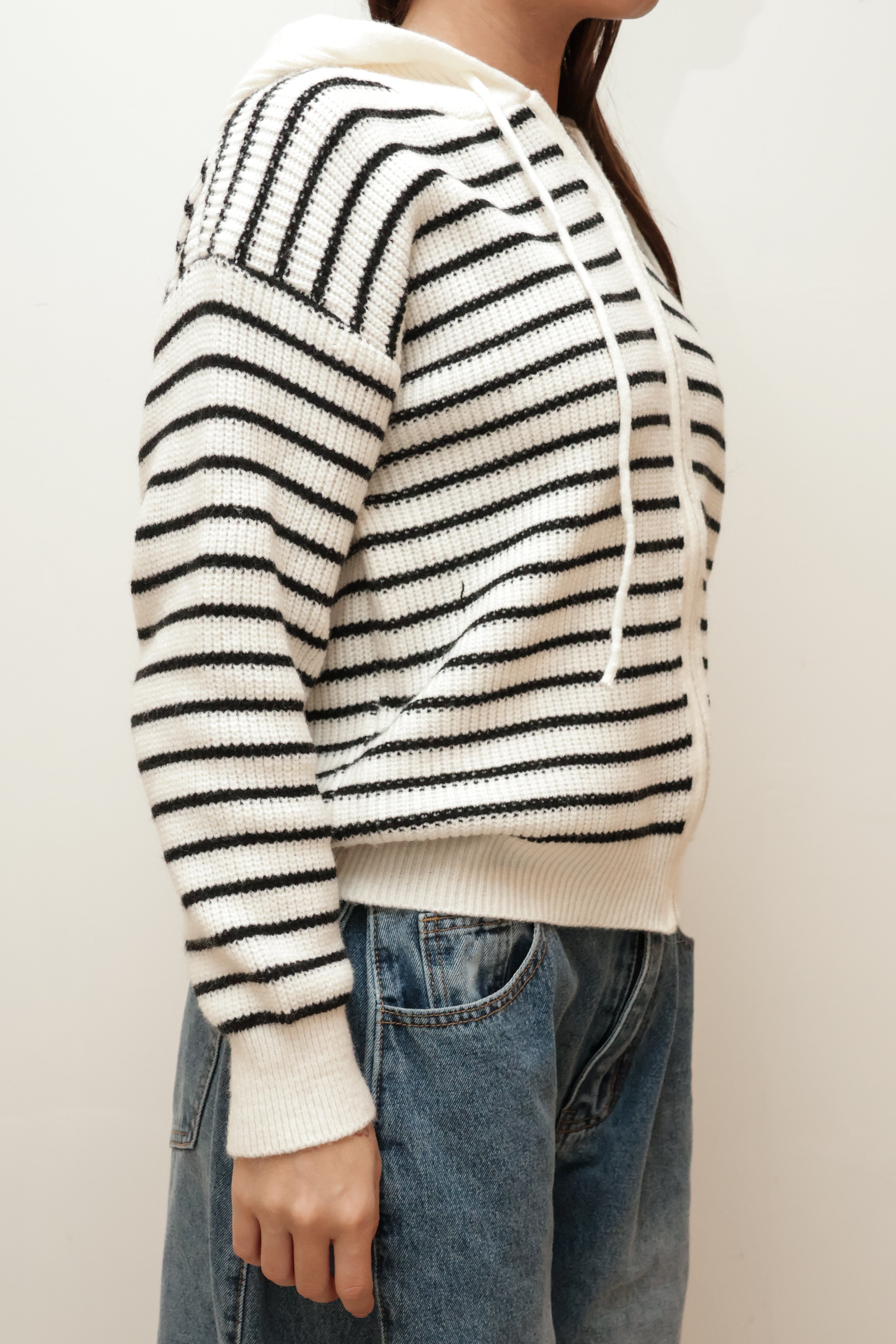 STRIPED KNIT ZIP HOODIE