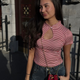 STRIPED CUT-OUT FITTED TOP